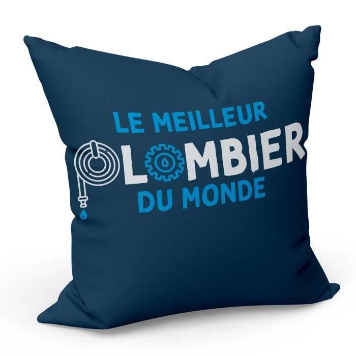 Housse de coussin Bleu Le Meilleur Plombier du Monde Chauffage Plomberie Construction Ouvrier (40x40cm)