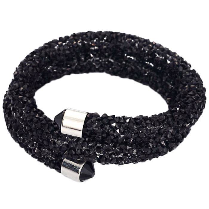 Bracelet Wrap Stardust double tour de poignet Simple jonc en Filet de crystaldust Strass Noir