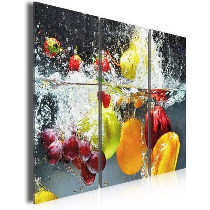 HXA DECO - Tableau Triptyque Decoration Murale pour la Cuisine,  Tableau Moderne, Tableau Cocktail De Fruits H2O , 90X60cm