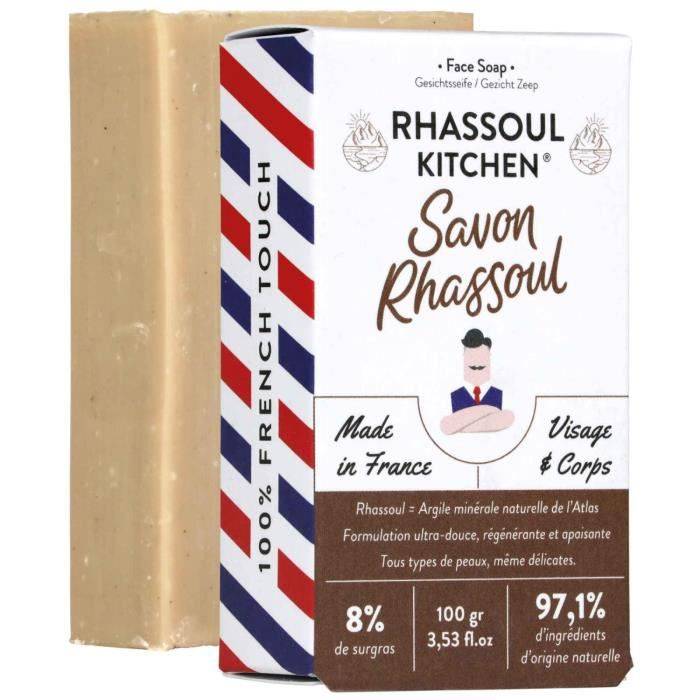 Savon solide au Rhassoul Monsieur BARBIER | Français, naturel et végan | Argile Rhassoul, Beurre de Karité et Huile de Ricin