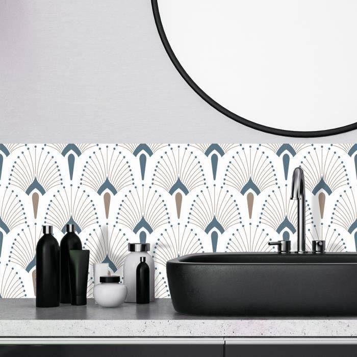Crédence salle de bain adhésive BLUE ART - 99 DECO - Contemporain - Design - Blanc - Multicolore - Adulte