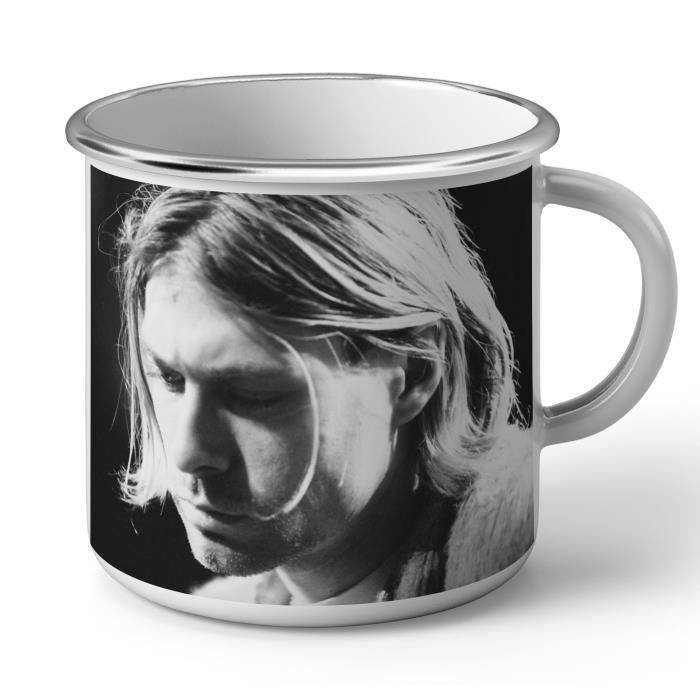 Mug en Métal Emaillé Kurt Cobain Nirvana Rock Grunge Portrait Noir et Blanc