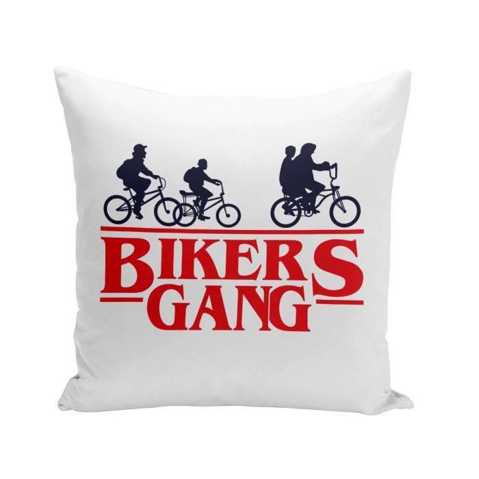 Coussin Blanc 40x40 cm Bikers Gang Vélo Serie Parodie Science Fiction