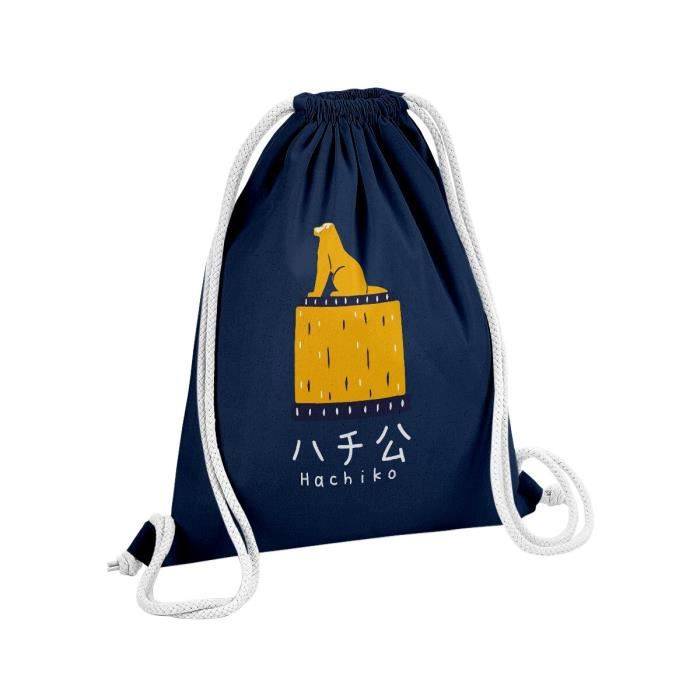 Sac de Gym en Coton Bleu Hachiko Chien Statue Japon Asie Culture 12 Litres