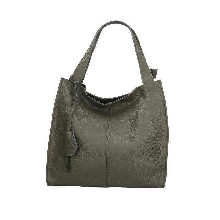OH MY BAG Sac à main cabas femme fille en cuir porté épaule vert 34x31x10 cm à la mode tendance