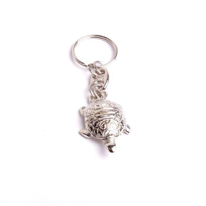 Porte clés métal tortue porte bonheur sur anneau pour clés maison voiture accessoire collection animaux finition chromé.