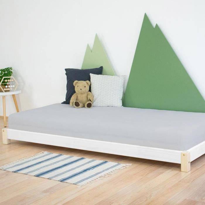 Lit simple bois massif naturel et blanc - Benlemi - TEENY - 80 x 160 cm