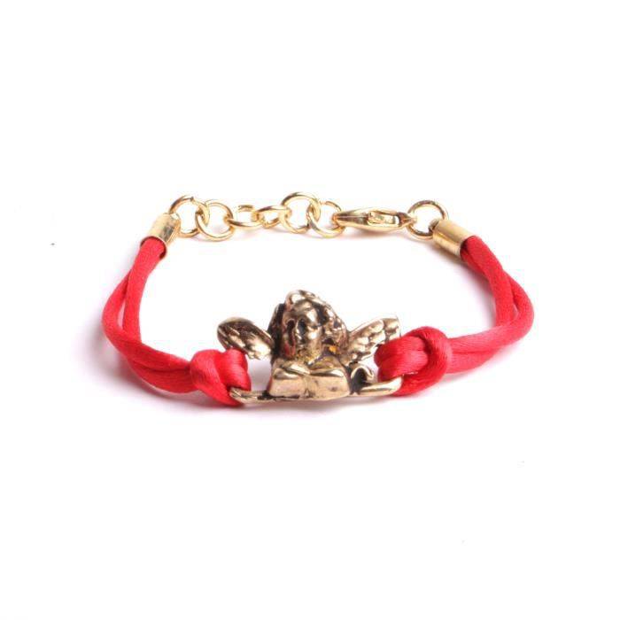 Bracelet enfants  femmes ange doré avec cordon couleur rouge  bijou créateur atelier.
