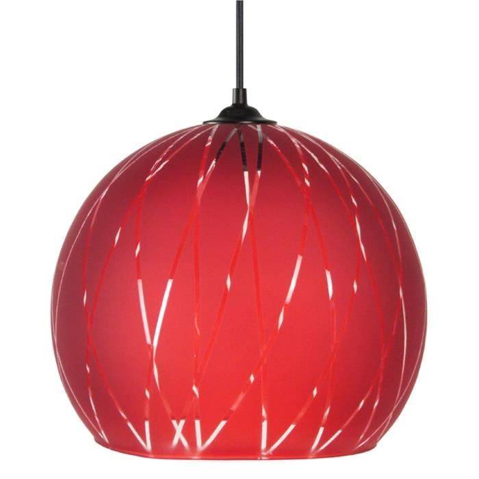 TOSEL Suspension 1 lumière - luminaire intérieur - verre rouge - Style urbain - H85cm L30cm P30cm