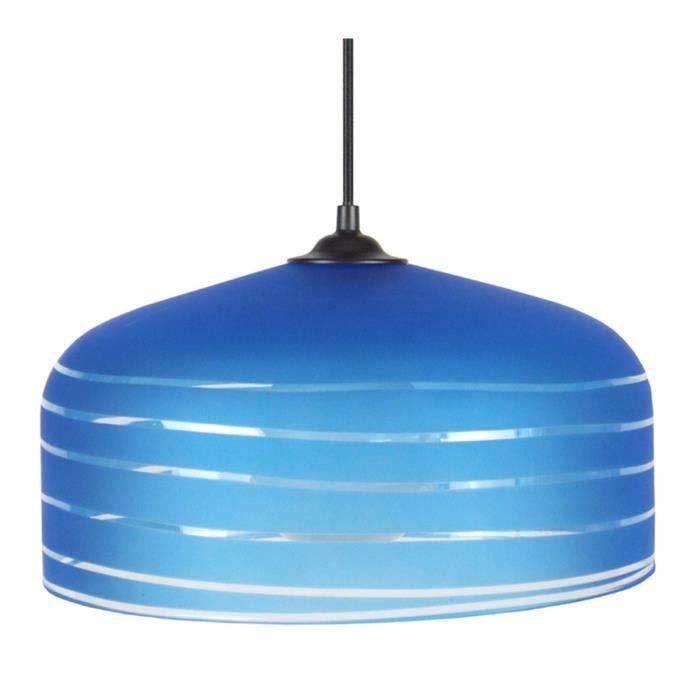 TOSEL Suspension 1 lumière - luminaire intérieur - verre bleu - Style urbain - H84cm L28,5cm P28,5cm