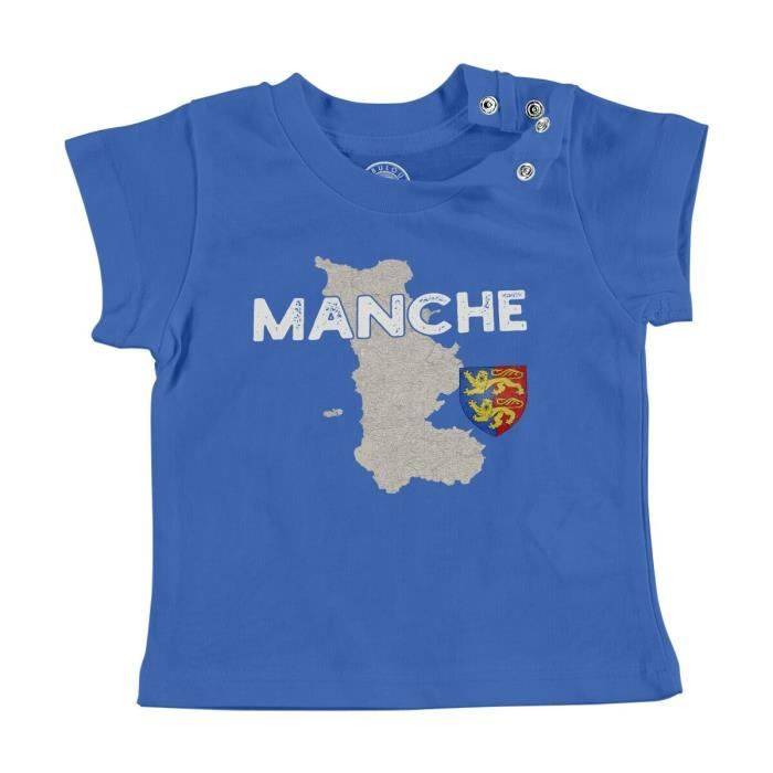 T-shirt Bébé Manche Courte Bleu Manche 50 Département Carte Normandie Ancienne Rare