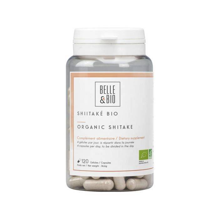 Belle-Bio  - Shiitake Bio - 120 gélules - 920 mg/jour - Défenses Naturelles - Certifié Bio par Ecocert - Fabriqué en France - SHTKB