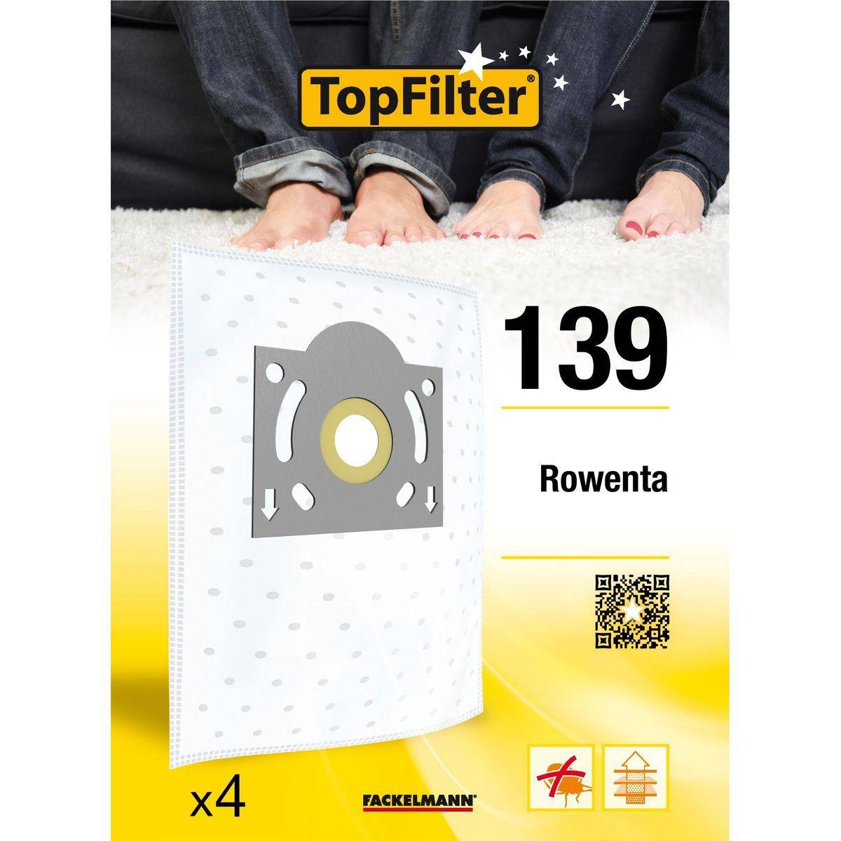 Lot de 4 sacs aspirateur pour Rowenta TopFilter Premium ref. 64139