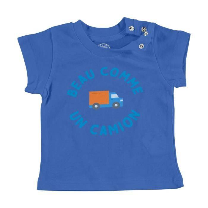 T-shirt Bébé Manche Courte Bleu Beau Comme un Camion Enfant Mignon
