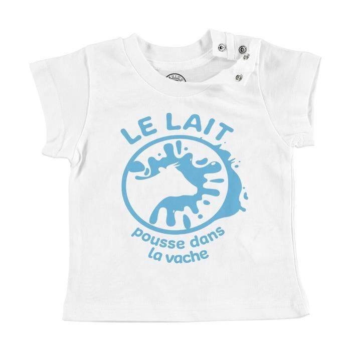 T-shirt Bébé Manche Courte Blanc Le Lait Pousse dans la Vache Enfant Animaux