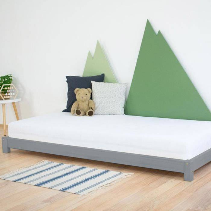 Lit simple bois massif gris 80 x 160 cm - Benlemi - TEENY - Blanc - 6 cm - Autonome