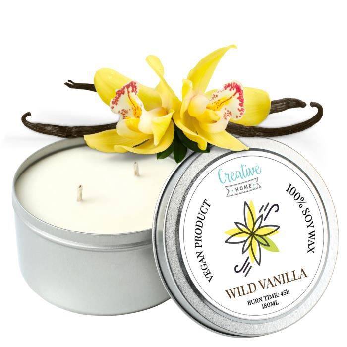 Bougie Parfumées Vanille - Cire de Soja - 180ml - Huile Essentielle Aromatique Naturelle - 45h de Combustion