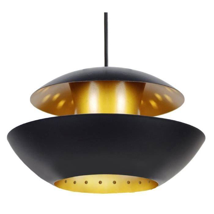 TOSEL Suspension 1 lumière - luminaire intérieur - acier noir et or - Style urbain - H84cm L29cm P29cm