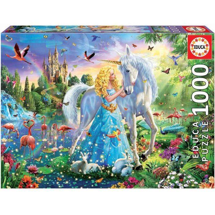 Puzzle Fantastique 1000 pièces - EDUCA - La Princesse Et La Licorne - Bleu - A partir de 12 ans - Enfant