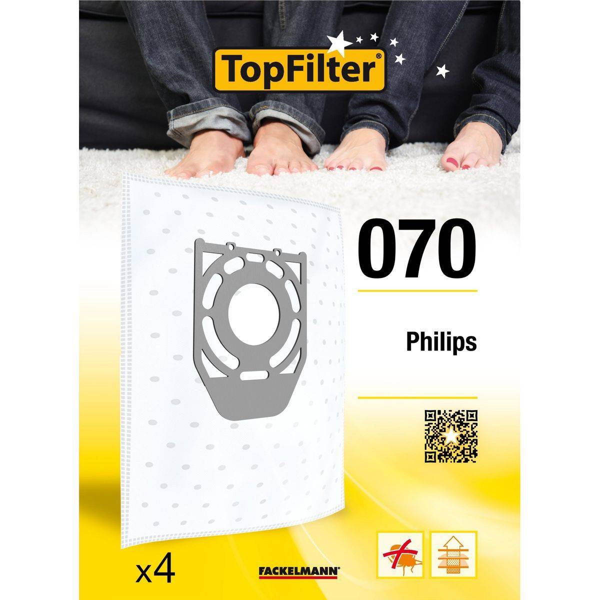 Lot de 4 sacs aspirateur Philips TopFilter Premium ref. 64070