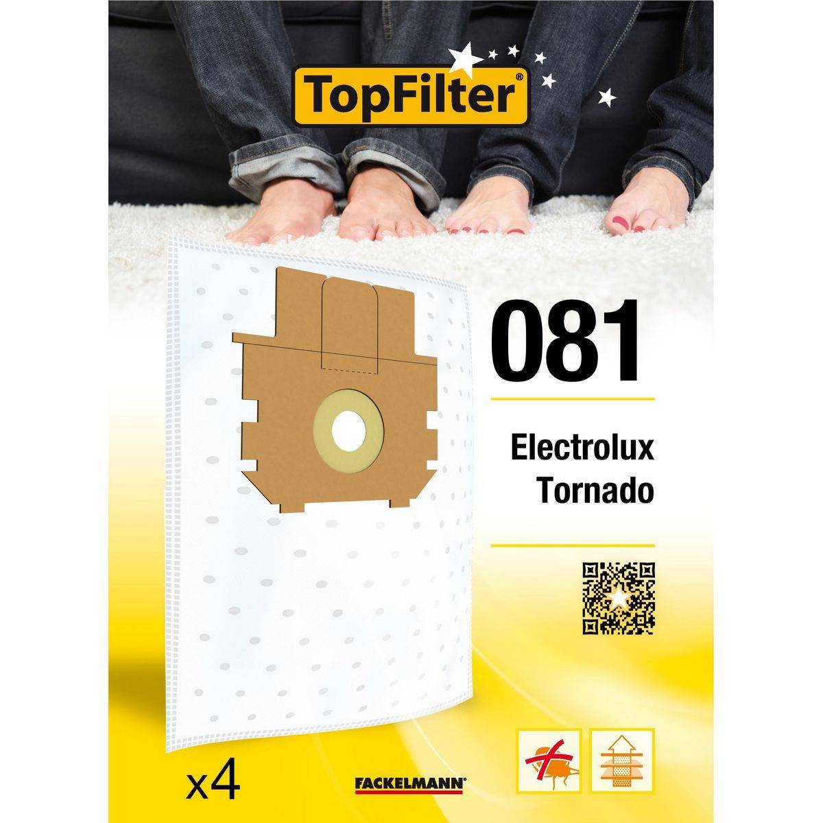Lot de 4 sacs aspirateur Electrolux et Tornado TopFilter Premium ref. 64081