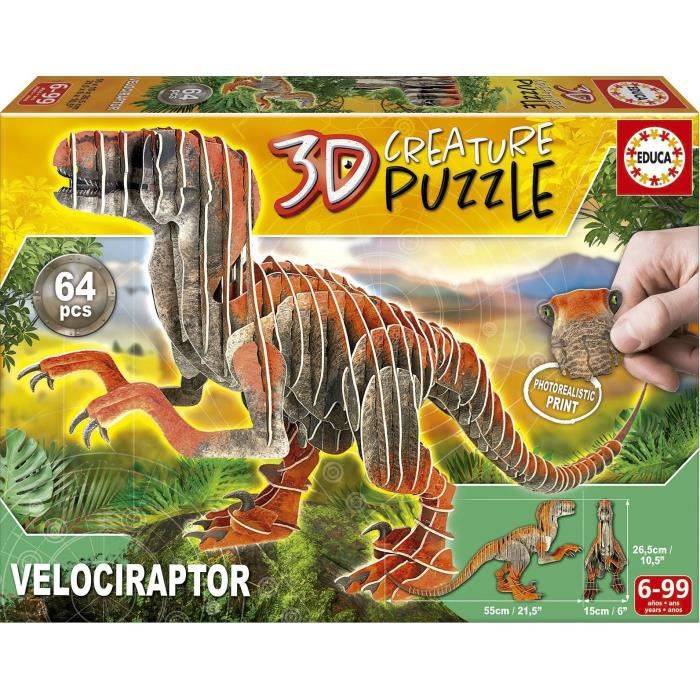 Puzzle 3D - EDUCA - Velociraptor - Dessins animés et BD - Moins de 100 pièces - Orange