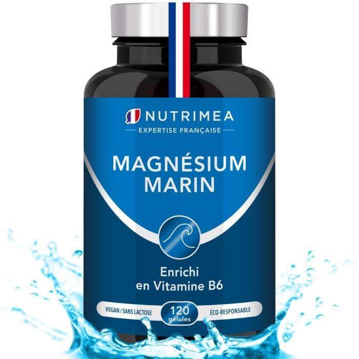 MAGNESIUM MARIN + VITAMINE B6 300 mg • 120 Gélules Hautement Dosées • Source de forme et de tonus • Combat la fatigue - Nutrimea