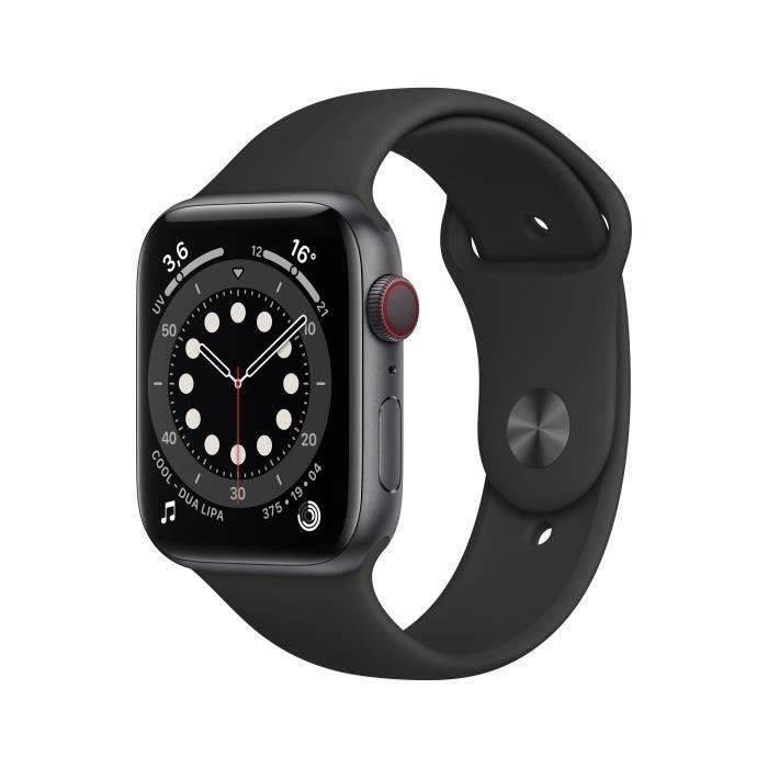 Apple Watch Series 6 GPS + Cellular - 44mm Boîtier aluminium Gris Sidéral - Bracelet Noir (2020) - Reconditionné - Très bon état
