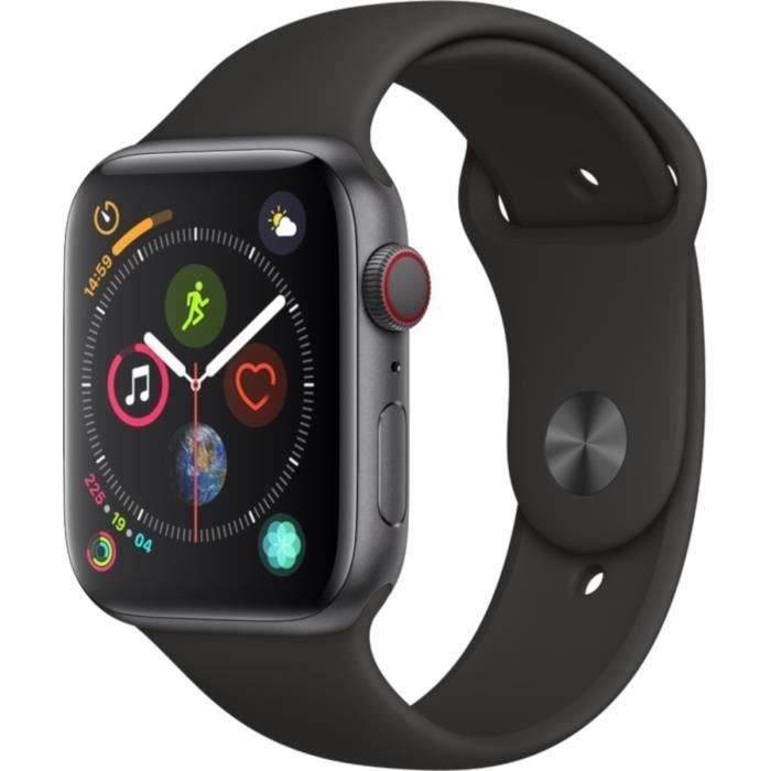 Apple Watch Series 4 GPS + Cellular - 44mm Boîtier aluminium gris sidéral - Bracelet noir (2018) - Reconditionné - Très bon état