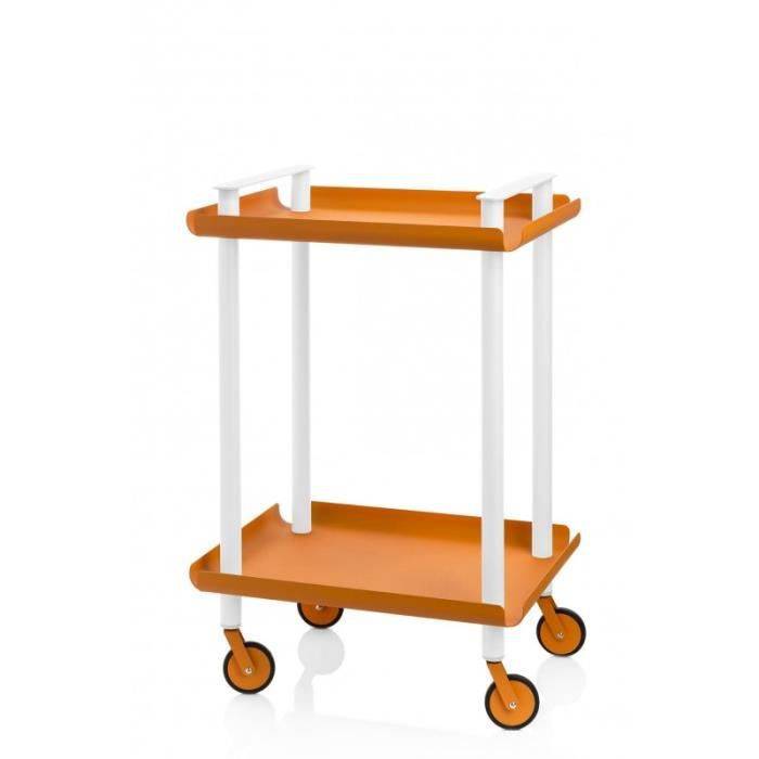 DON HIERRO - Table auxiliaire LEKY , 2 plateaux. Structure tube à double montant blanc. Naranja
