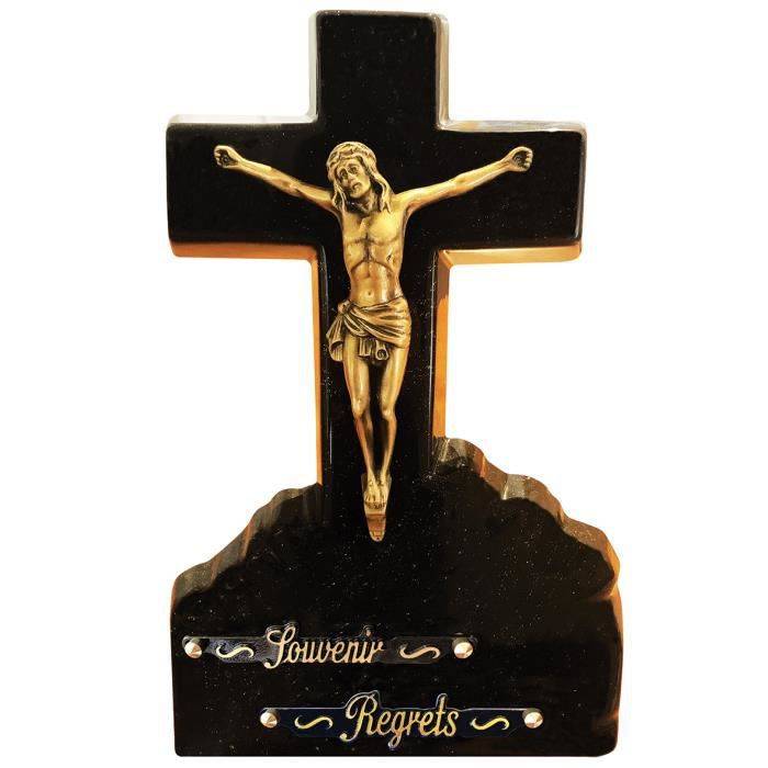 Croix Funéraire en pierre et Christ en Bronze