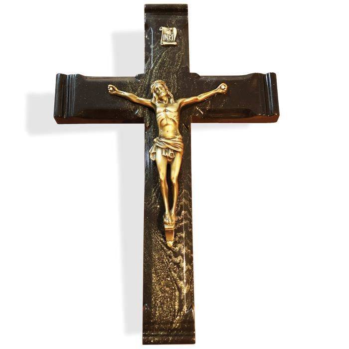 Croix Funéraire en Pierre avec Christ en Bronze