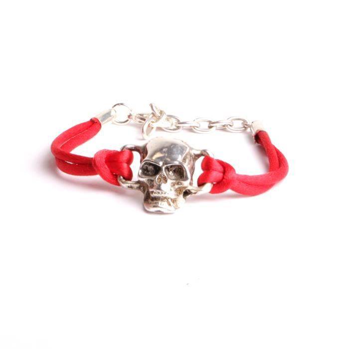 Bracelet hommes  enfants  femmes  tête de mort argenté cordon rouge  accessoire tendance  art déco bijou.