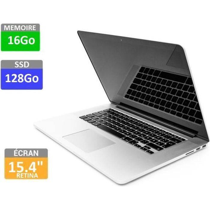 Apple MacBook Pro 15 Rétina- Mi 2014 -Model A1398 - Intel Core i7 2.8Ghz - RAM 16Go - SSD 128Go - 15.4" 2880x1800 – Intel Iris Pro