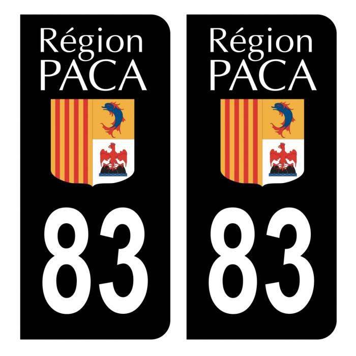 Autocollants Stickers plaque immatriculation voiture auto département 83 Var Ancien Logo Région PACA Noir Couleur