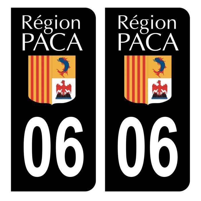 Autocollants Stickers plaque immatriculation voiture auto département 06 Alpes-Maritimes Ancien Logo Région PACA Noir Couleur