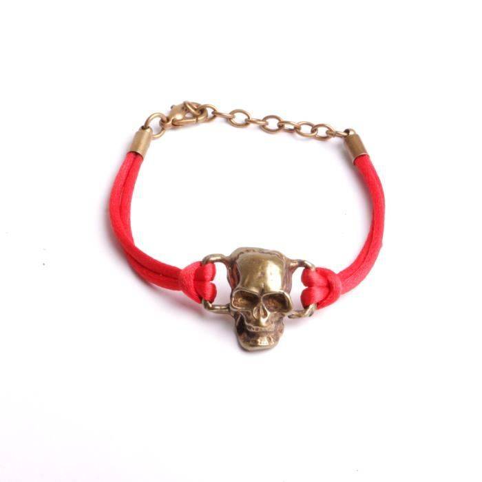 Bracelet hommes  enfants  femmes  tête de mort doré cordon rouge  accessoire tendance  art déco bijou.