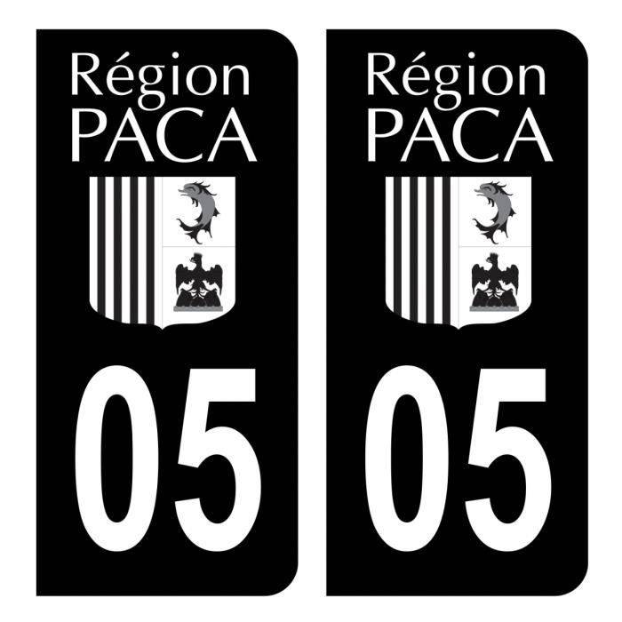 Autocollants Stickers plaque immatriculation voiture auto département 05 Hautes-Alpes Ancien Logo Région PACA Full Noir