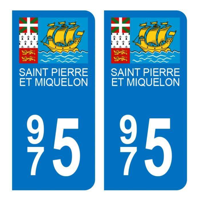 Autocollant Stickers plaque d'immatriculation voiture auto 975 Saint Pierre et Miquelon DROM