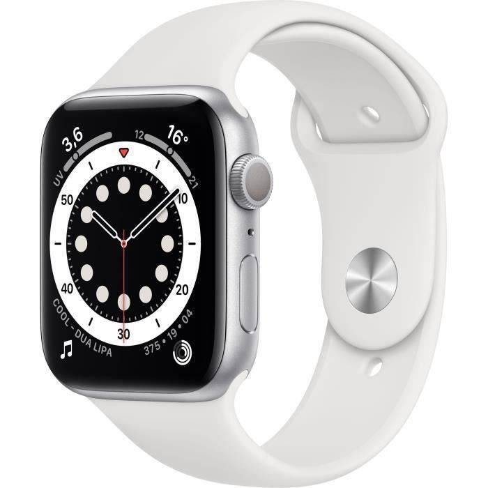 Apple Watch Series 6 GPS - 44mm Boîtier aluminium Argent - Bracelet Blanc (2020) - Reconditionné - Très bon état