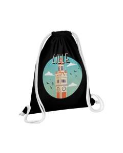 Sac de Gym en Coton Noir Lille Le Clocher France Ville Monument Tourisme 12 Litres