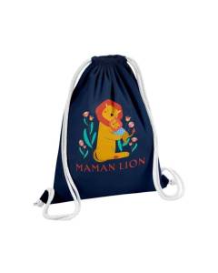 Sac de Gym en Coton Bleu Reine Maman Lion Dessin Illustration Savane 12 Litres