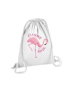 Sac de Gym en Coton Blanc Flemme en Rose Jeu de Mot Flamant Rose Ennui 12 Litres