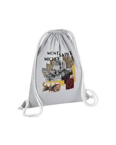 Sac de Gym en Coton Gris Mont Saint Michel Collage Normandie Village Tourisme 12 Litres