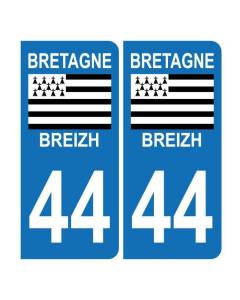 Autocollant Plaque d'immatriculation Voiture 44 Bretagne Breizh