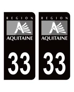Autocollant Stickers plaque d'immatriculation voiture auto département 33 Gironde Logo Région Aquitaine Noir