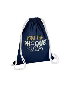 Sac de Gym en Coton Bleu What the Phoque Jeu de Mot Anglais Humour Animaux 12 Litres