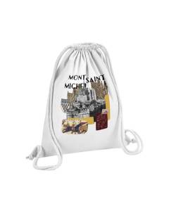 Sac de Gym en Coton Blanc Mont Saint Michel Collage Normandie Village Tourisme 12 Litres