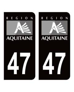 Autocollant Stickers plaque d'immatriculation voiture auto département 47 Lot-et-Garonne Logo Région Aquitaine Noir