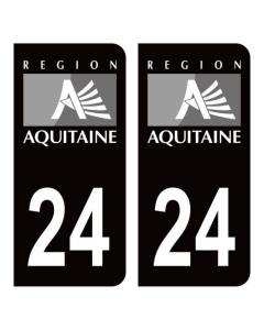 Autocollant Stickers plaque d'immatriculation voiture auto département 24 Dordogne Logo Région Aquitaine Noir